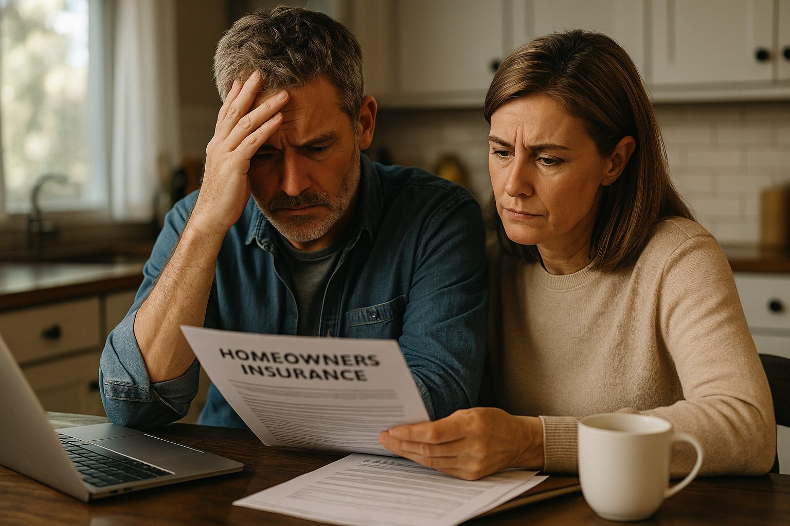 Missouri and Kansas homeowner reviewing rising home insurance premiums at the kitchen table