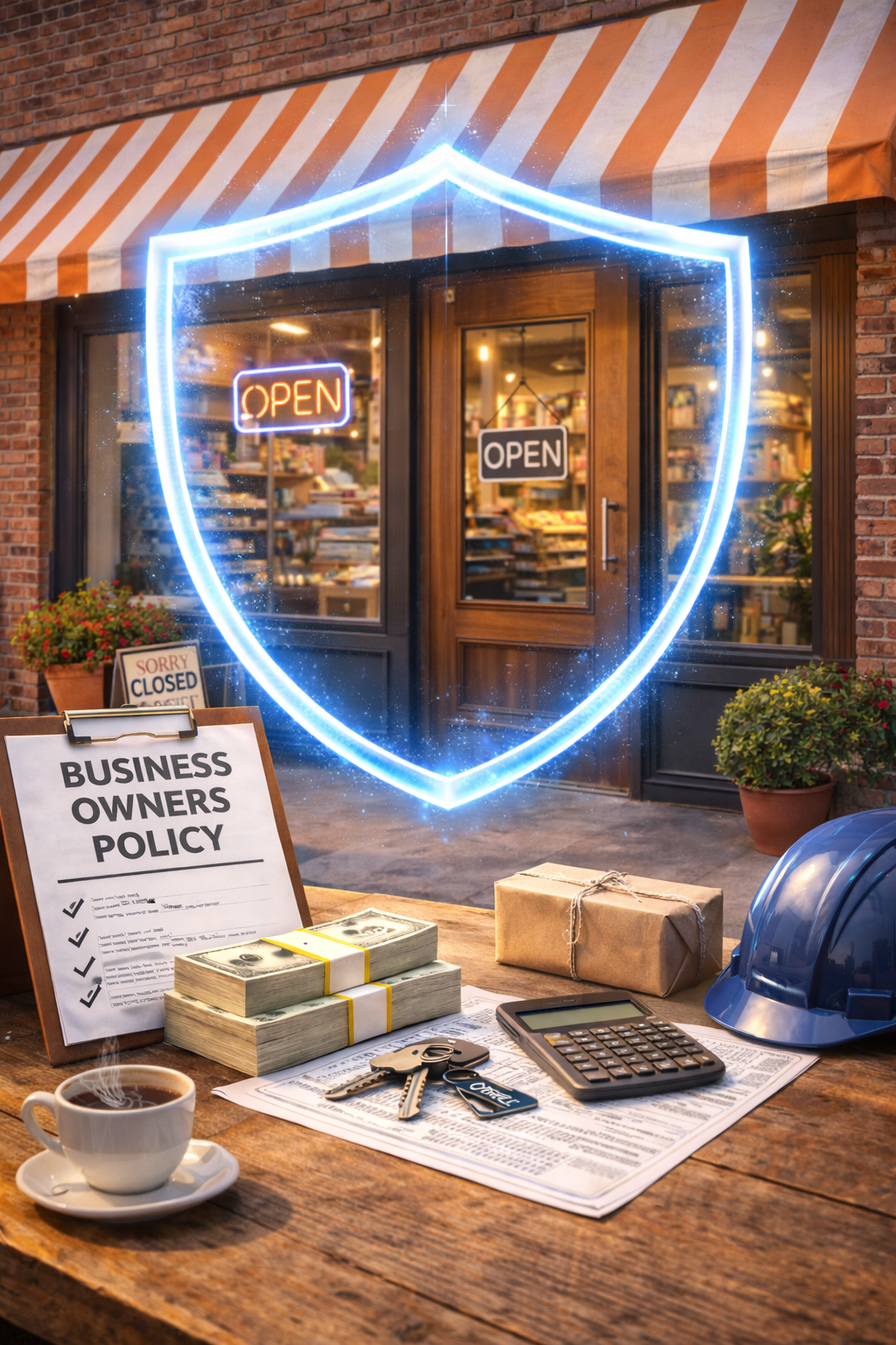 Small business storefront representing a business owners policy combining property and liability insurance
