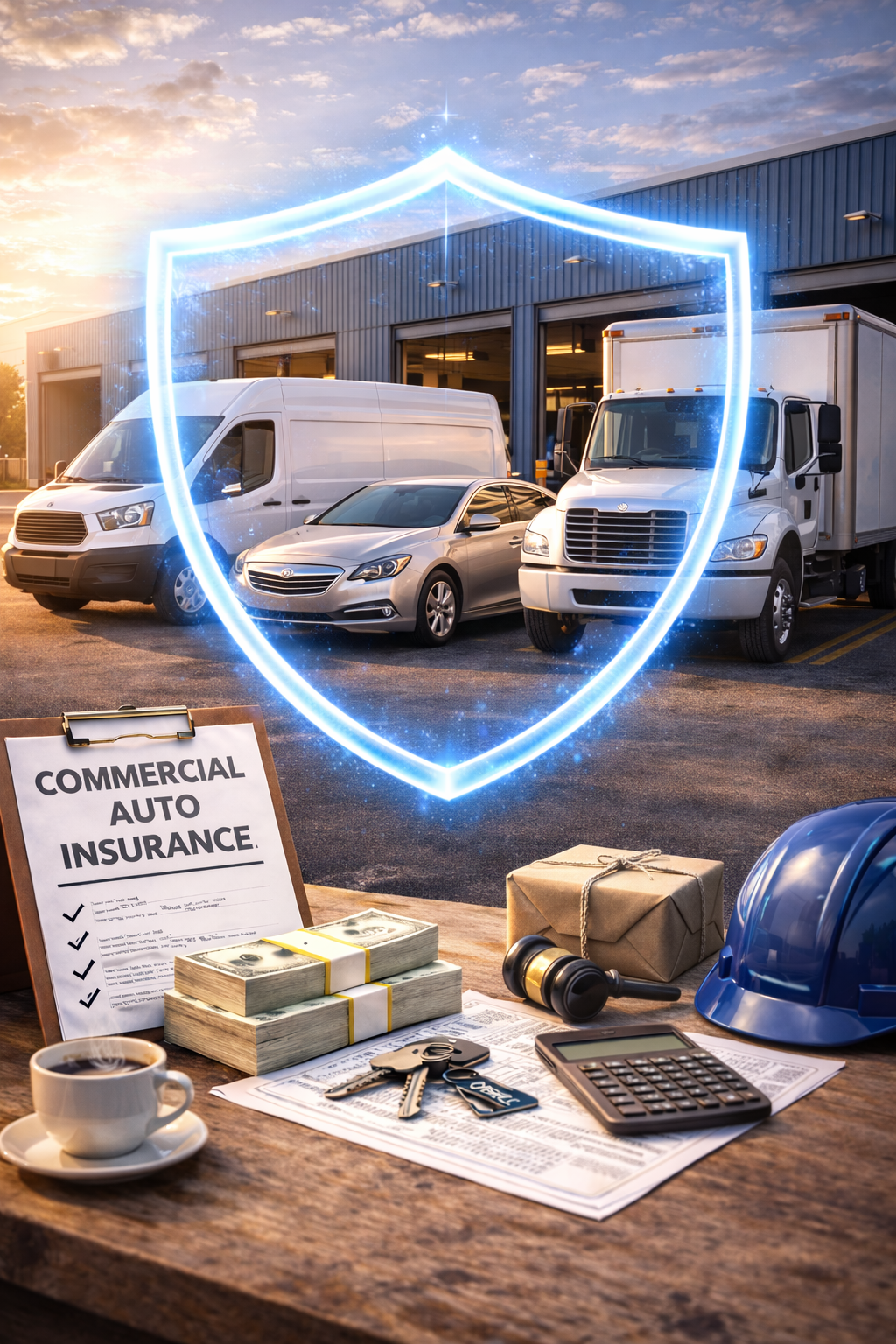 Business vehicles representing commercial auto insurance coverage for company-owned and used vehicles