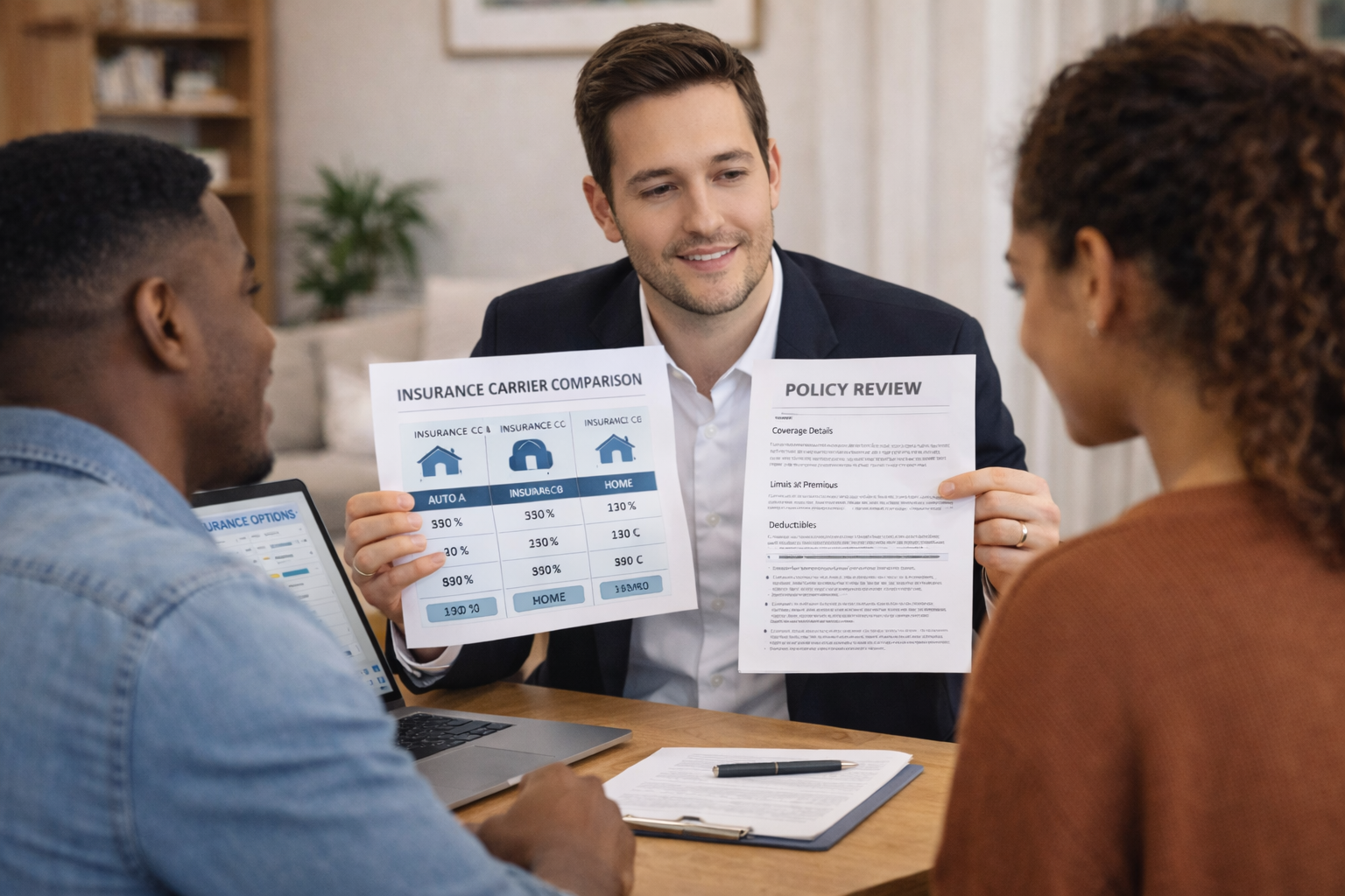 Insurance carrier comparison and policy review with an independent agency