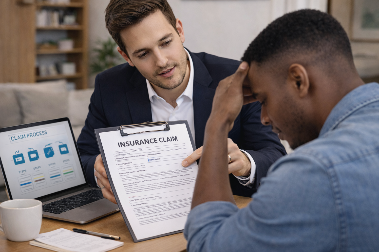 Insurance agent assisting a client through an insurance claim process