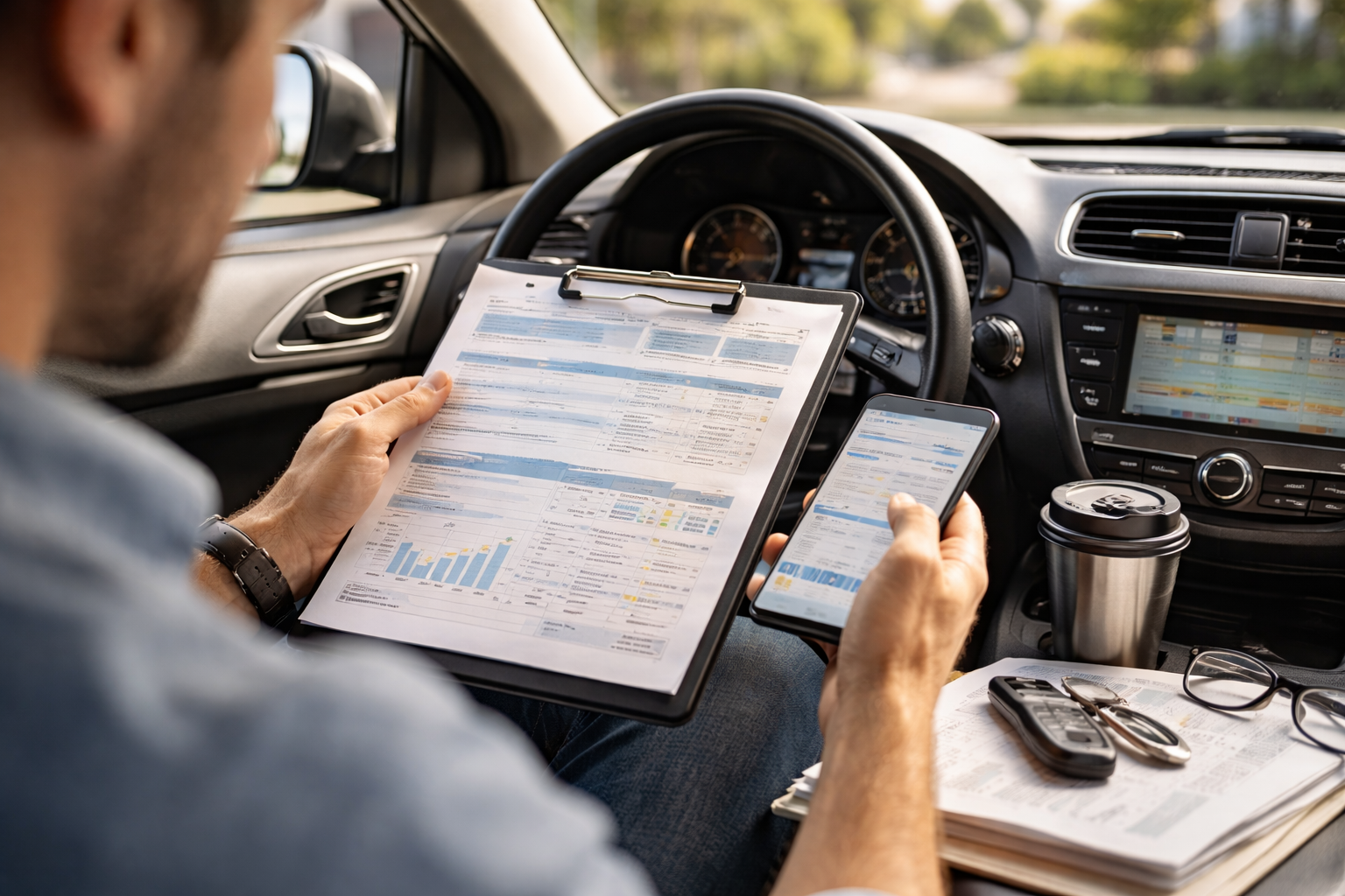 Driver reviewing auto insurance costs and coverage options