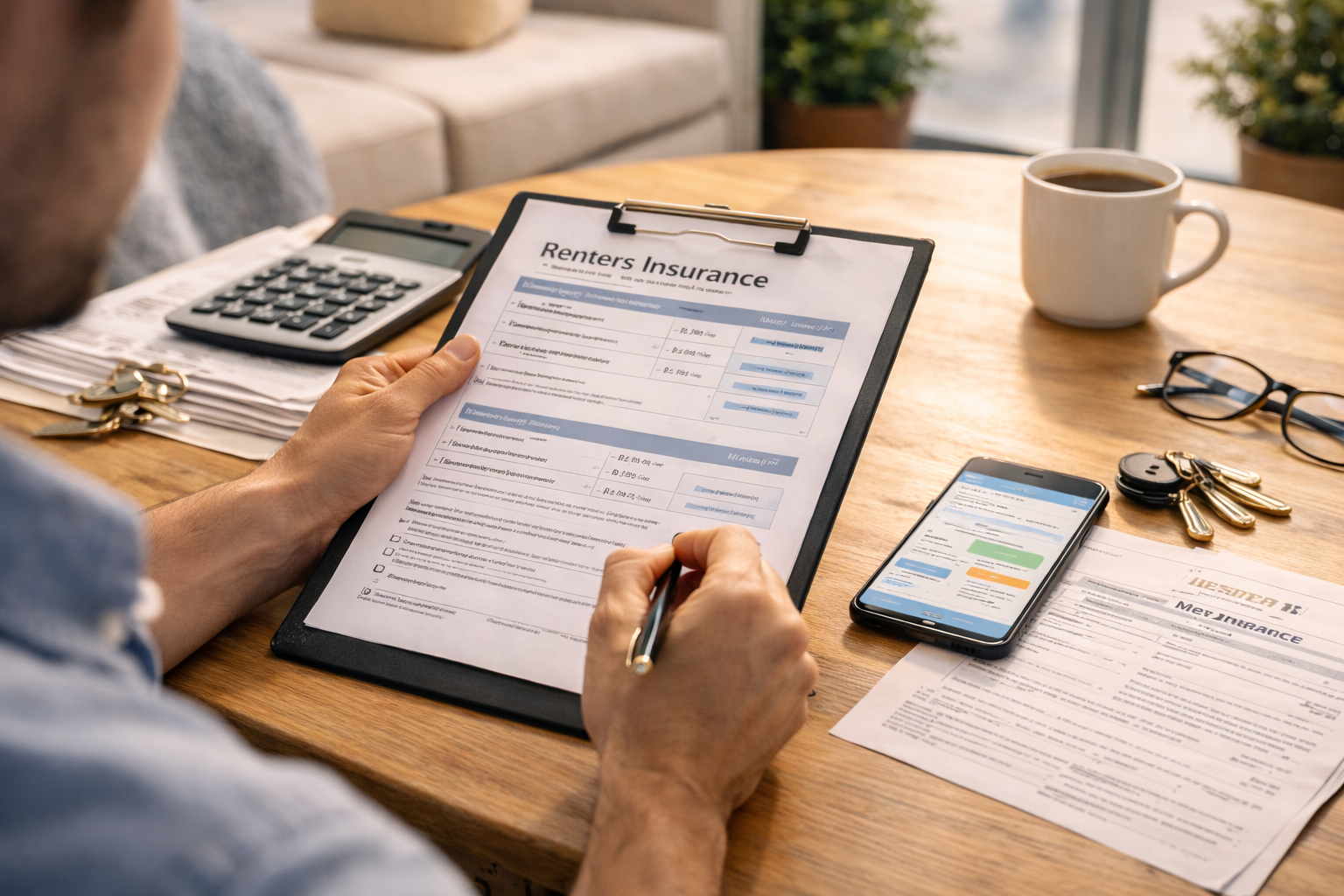 Renter reviewing insurance coverage for personal belongings and liability protection