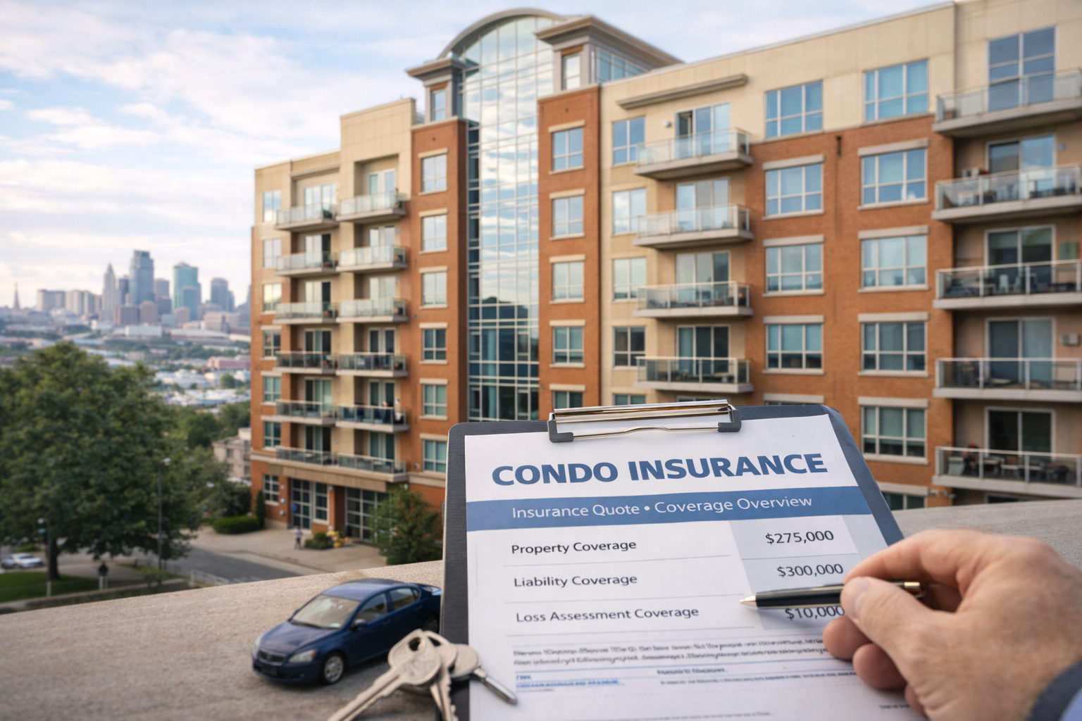Condo building in Kansas City Missouri with insurance documentation