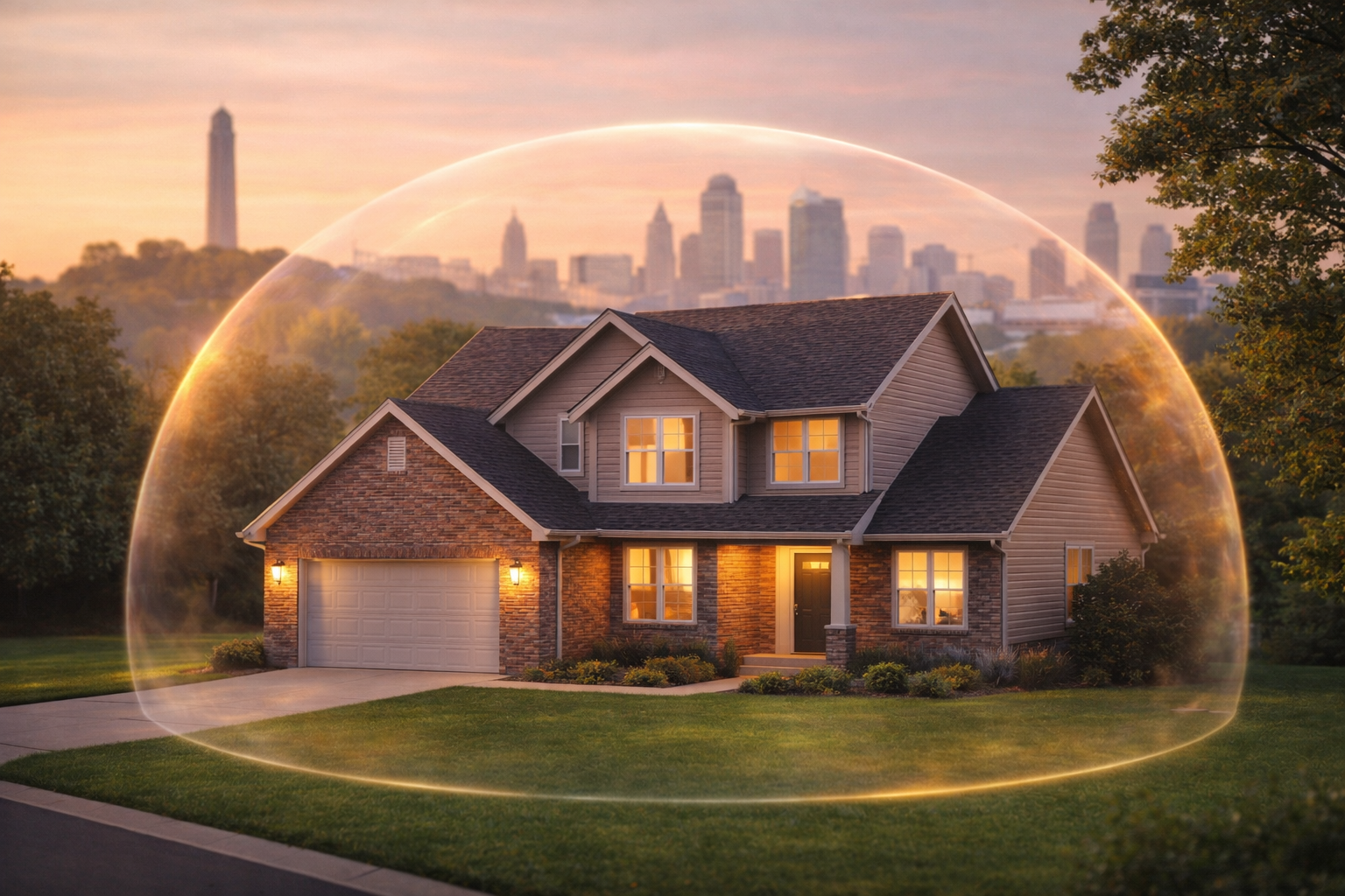 Kansas City Missouri home with policy documents and an insurance agent discussing coverage