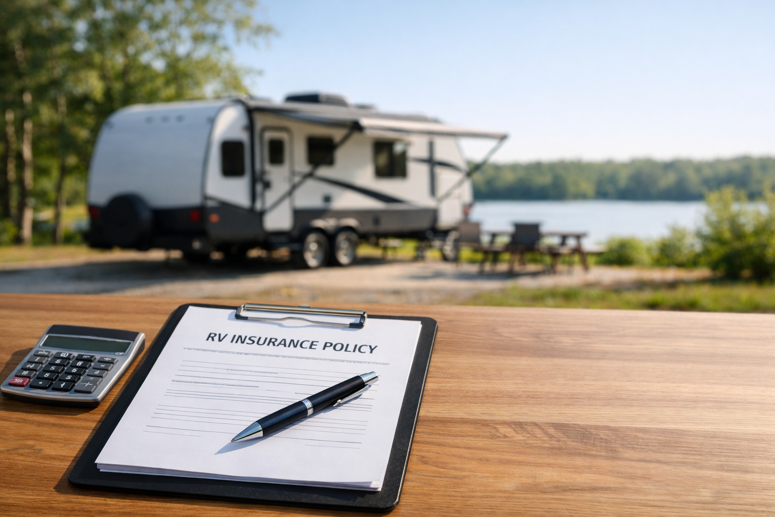 RV insurance cost planning with calculator and policy documents
