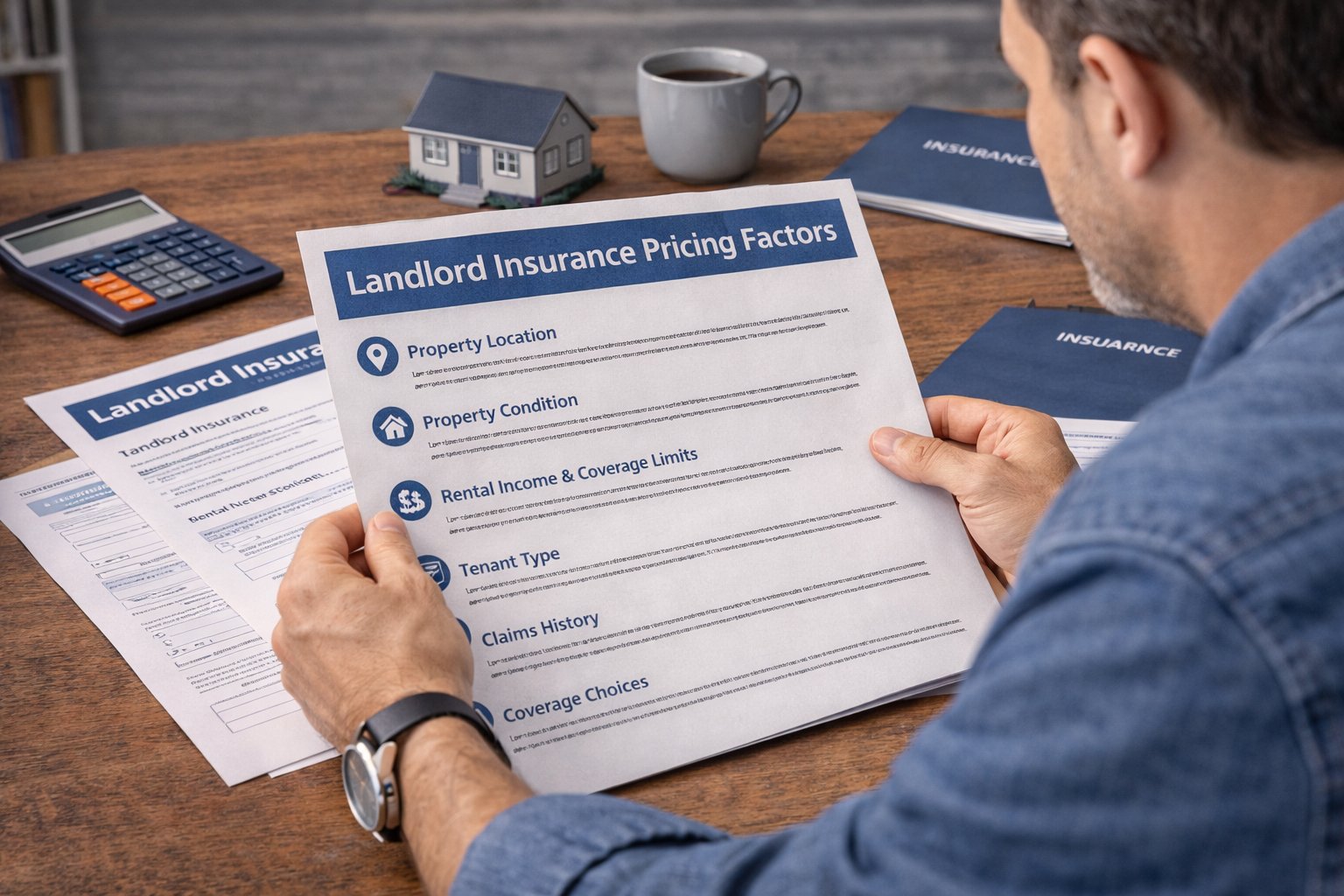 real estate investor reviewing landlord insurance pricing factors for rental property coverage