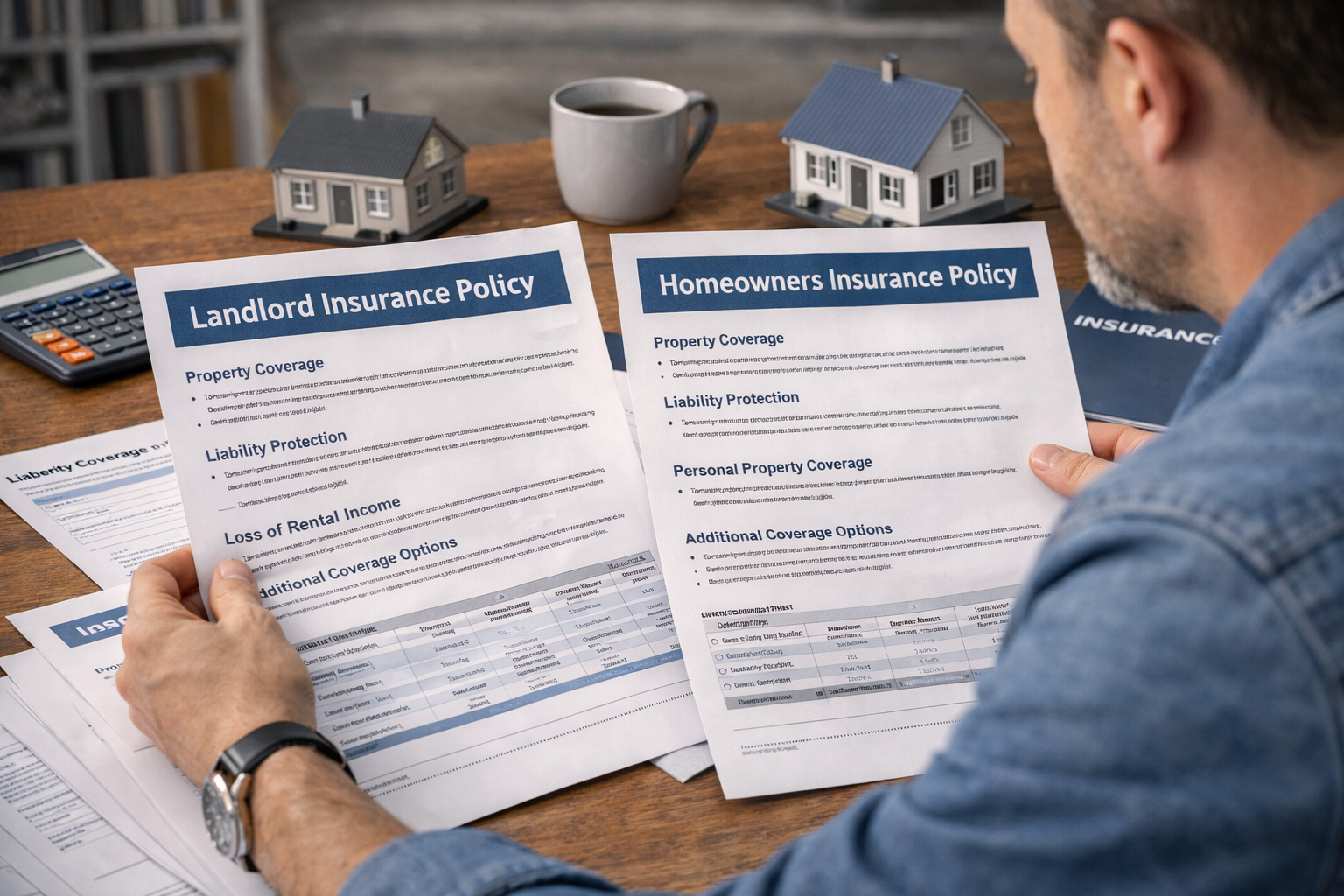 comparison of landlord insurance vs homeowners insurance for rental property investors reviewing policy documents