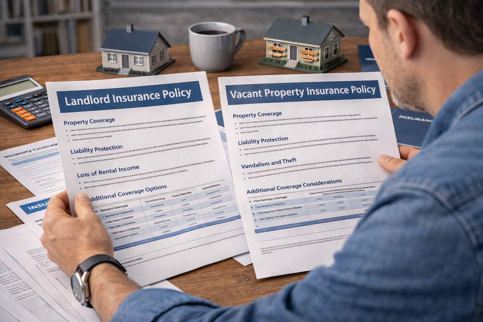 real estate investor evaluating landlord insurance vs vacant property insurance for an unoccupied rental home