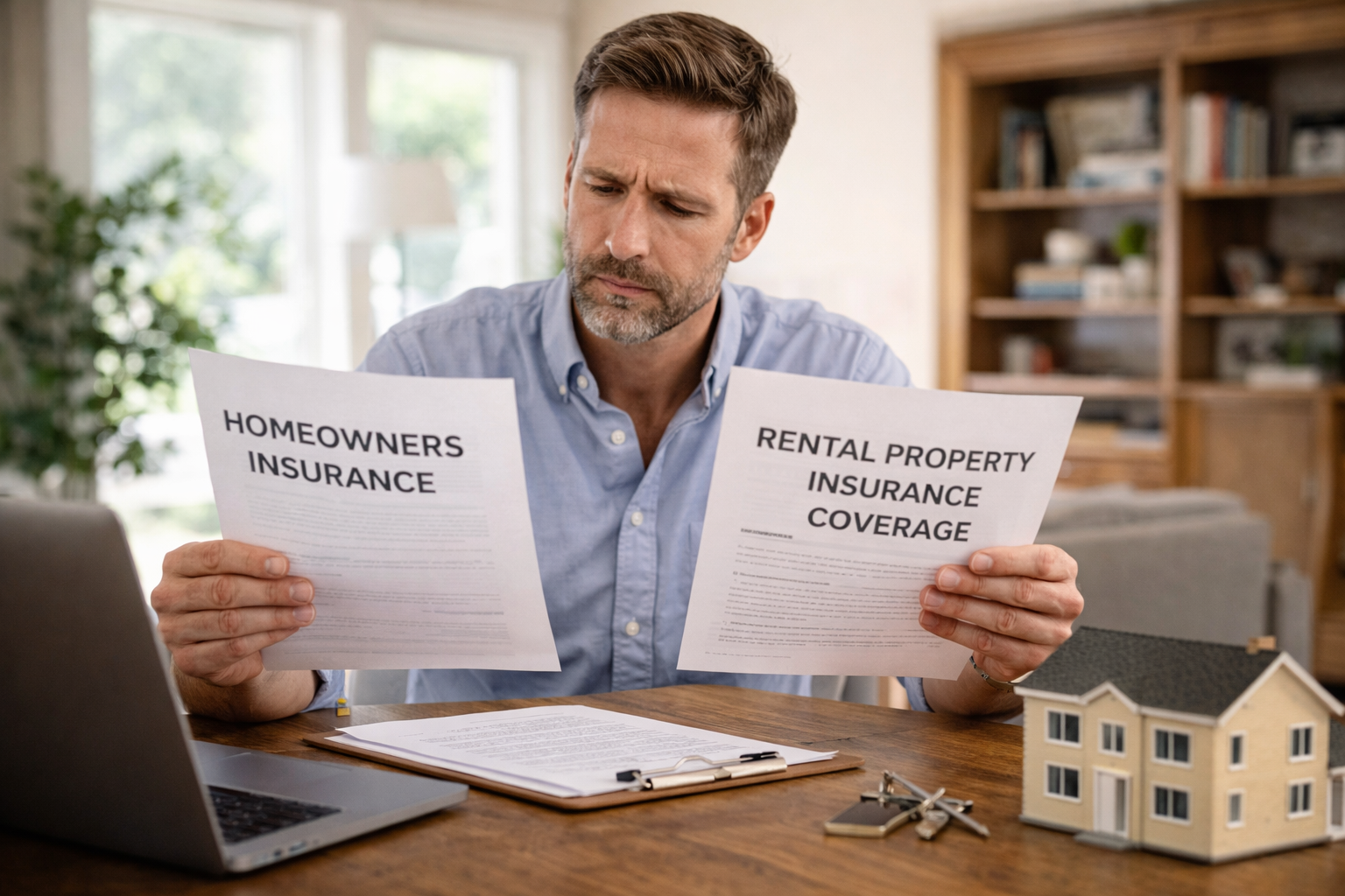 Landlord comparing homeowners insurance vs rental property insurance coverage