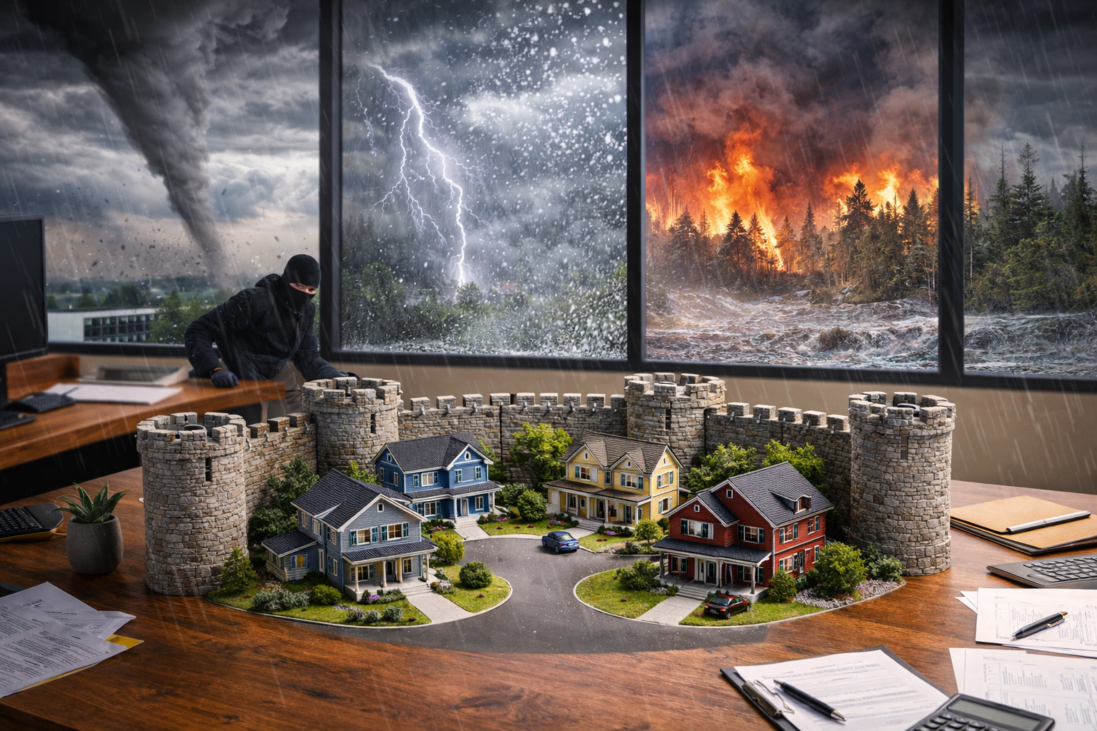 Real estate investor reviewing disaster insurance protection for rental property investments