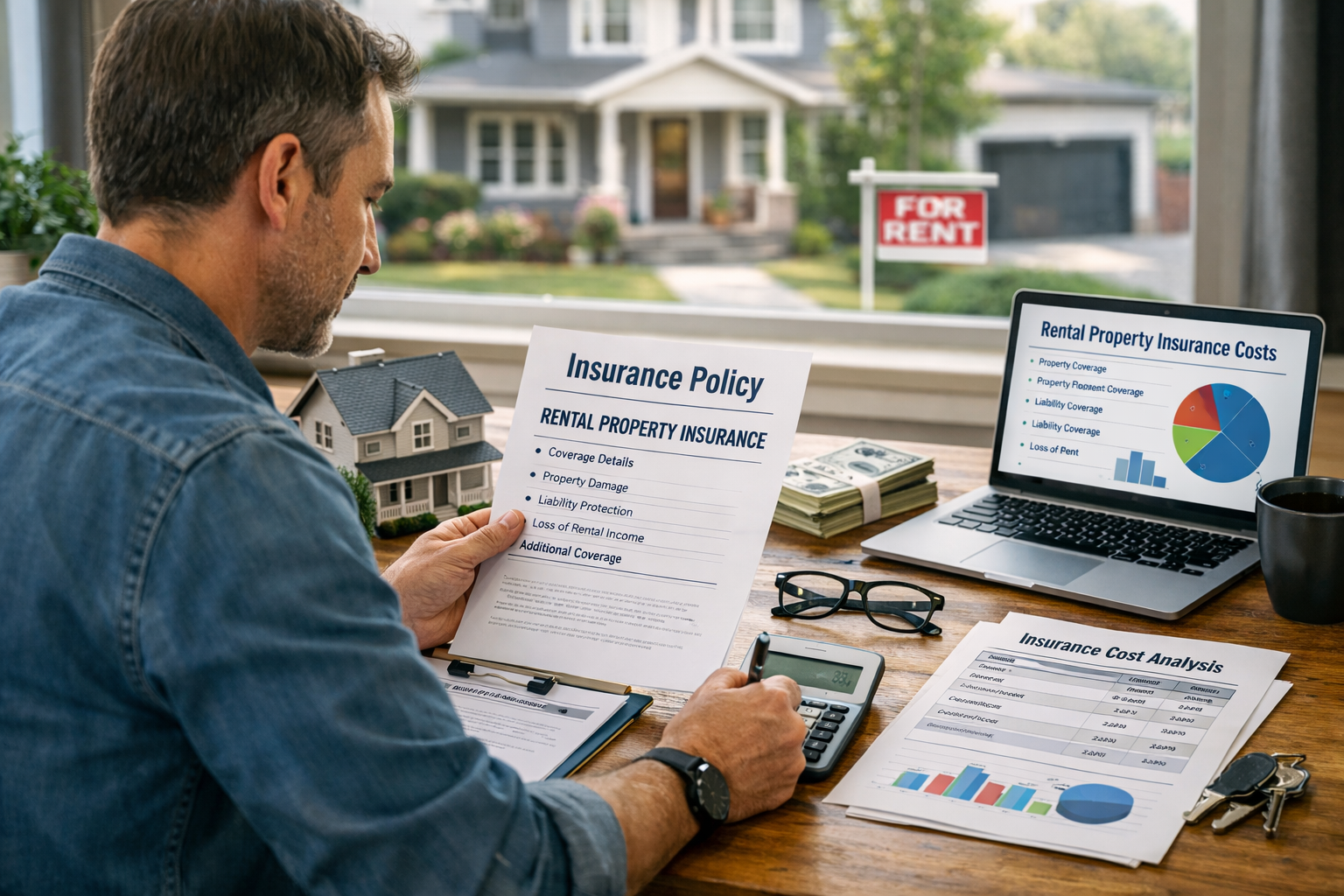 Real estate investor reviewing rental property insurance cost and coverage for rental home investment