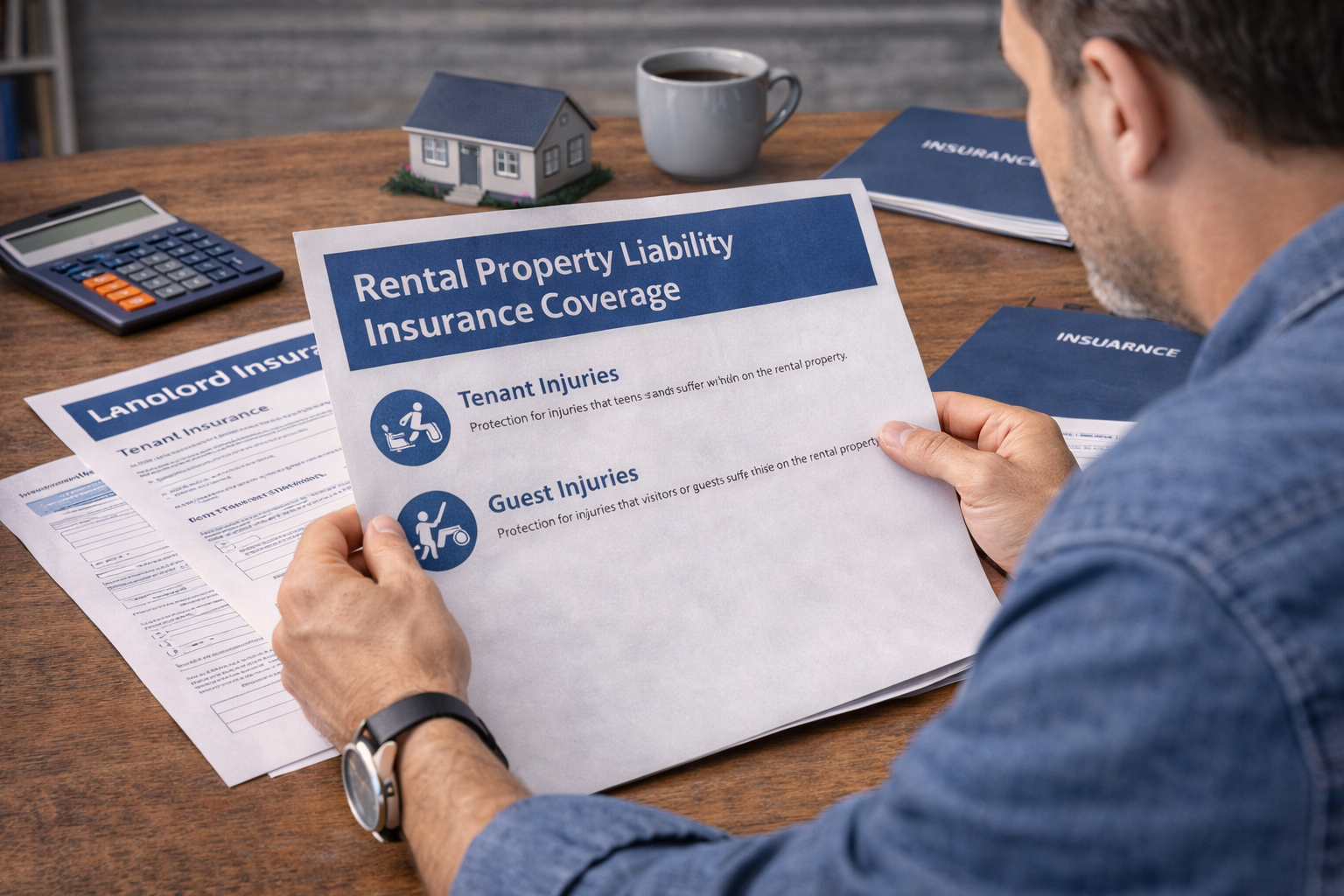 real estate investor reviewing rental property liability insurance coverage for tenant and guest injuries