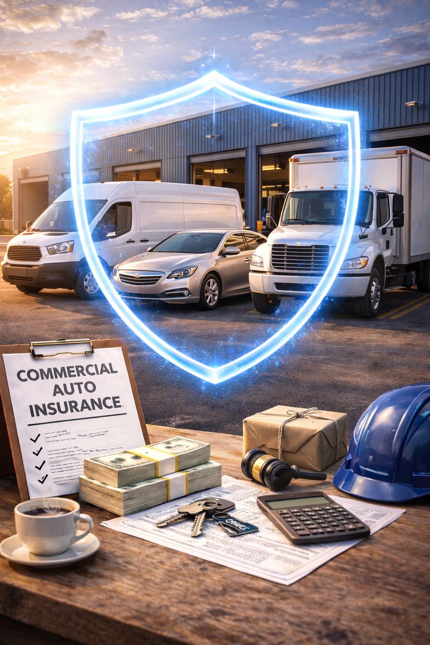 Business vehicles representing commercial auto insurance coverage for company-owned and used vehicles