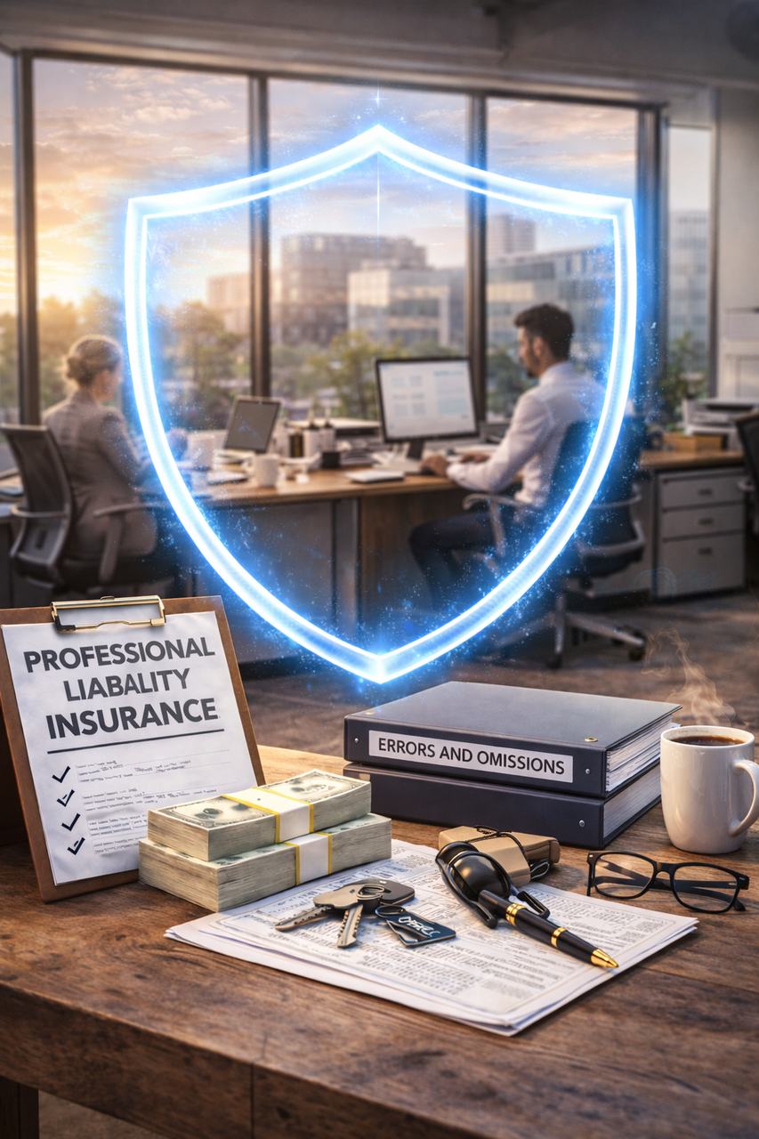 Professional office environment representing professional liability insurance and errors and omissions coverage