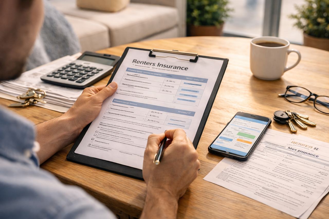 Renter reviewing insurance coverage for personal belongings and liability protection