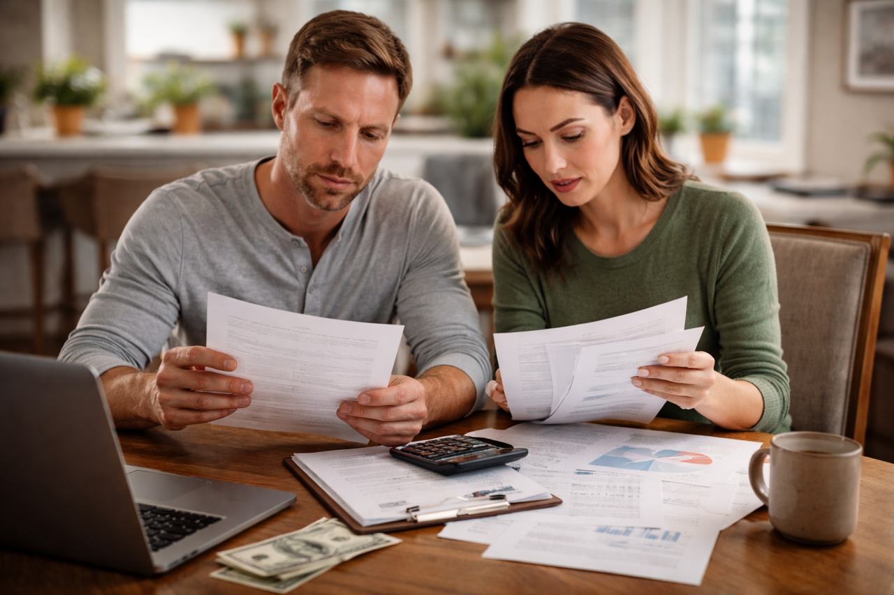 Homeowners reviewing ways to save money on homeowners insurance