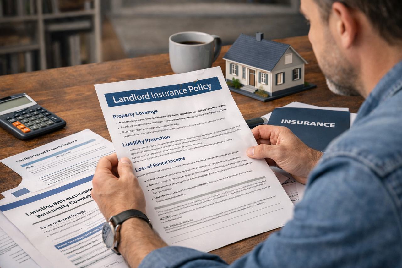 real estate investor reviewing landlord insurance policy exclusions and coverage limitations for rental property investments
